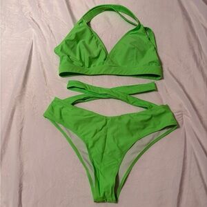 SHEIN Criss Cross Cut-Out Bikini lime green XL